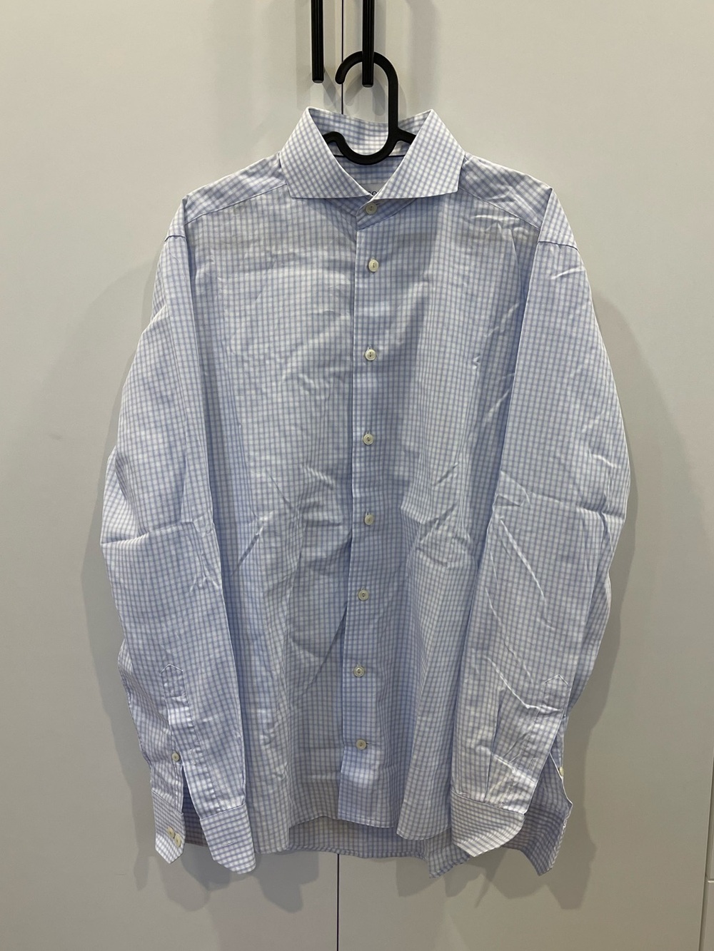 ETON Slim White and Blue Checkered Dress Shirt 39/19.5